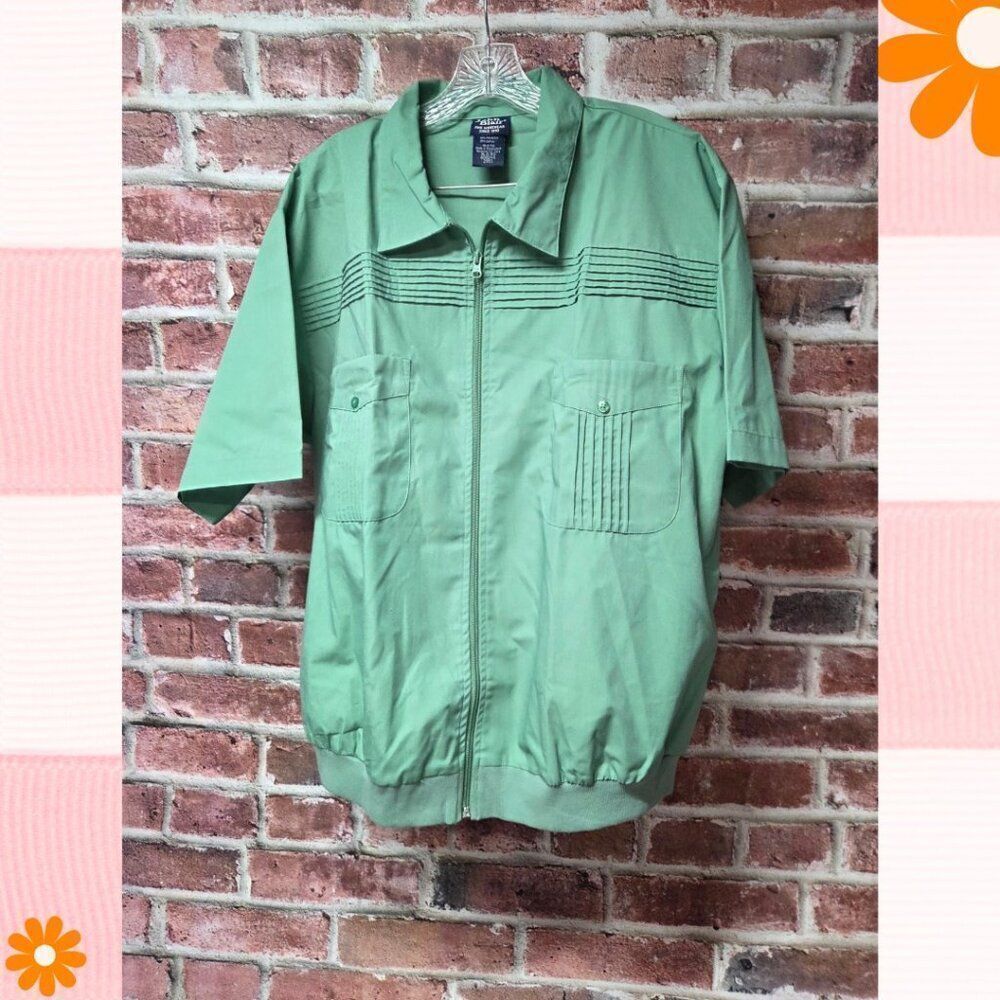 Vintage 80s Men's JOHN BLAIR Short Sleeves Zip Up‎ Bowling Shirt  XL